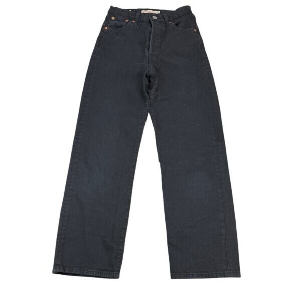 Levi's Ribcage Straight Ankle Denim In Black Sprout Size 23 - Picture 2 of 8